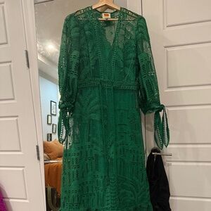 Farm Rio Morada Boa Guipure Lace Maxi Dress Green M